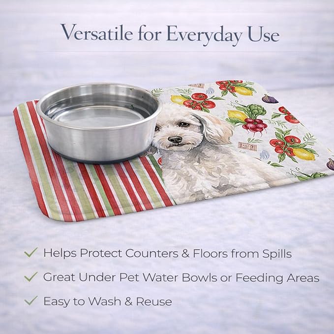 Caroline's Treasures Miniature White Poodle Vegetables Dish Drying Mat Absorbent Dish Drying Mat Pad for Kitchen Counter Dish Drainer Mat for Countertop 14 x 21 Multicolor
