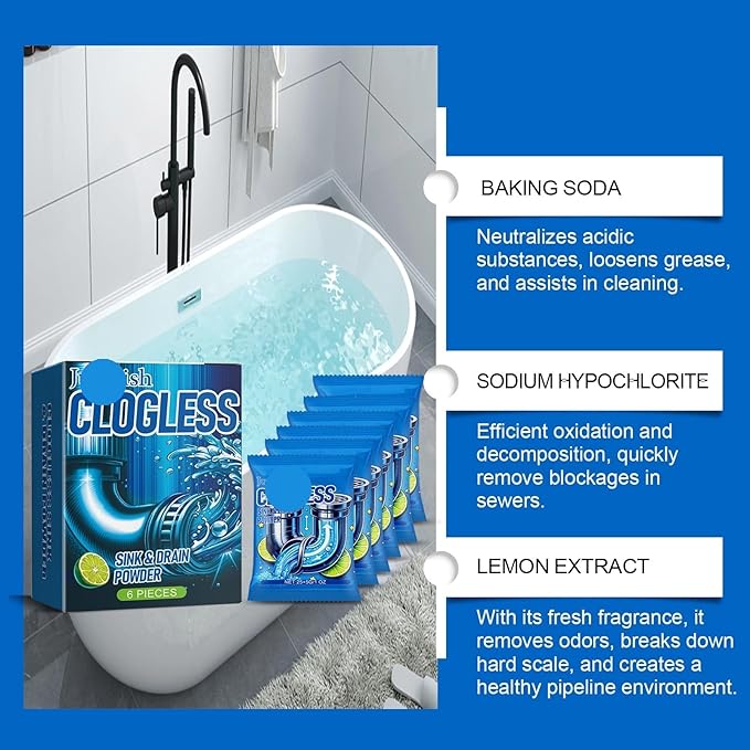 Drain Unclogger &amp Cleaner Powder for Bathroom Pipes - Acid Neutralizing Grease Loosening Formula Fast Acting Odor Eliminating Safe for All Pipes(1PCS)