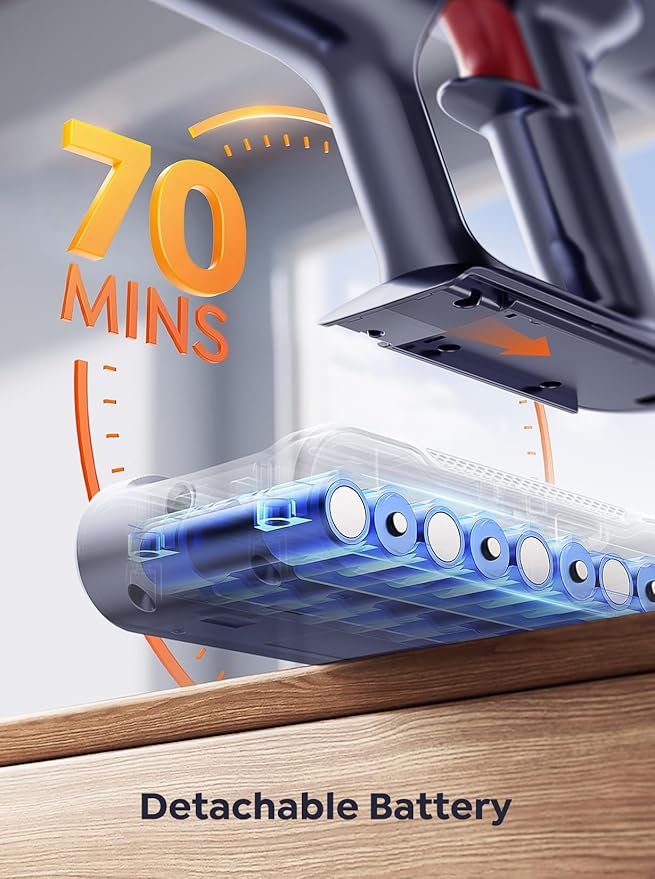 Cordless Vacuum Cleaner 650W 55Kpa 70Mins Vacuum Cleaners for Home with Auto Mode/LED Touch Display Self-Standing Cordless Stick Vacuum Rechargeable Vacuum Cleaner for Pet Hair/Carpet/Floors