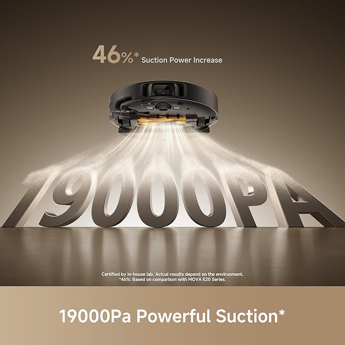 Mova E30 Pro Plus Robot Vacuum 19000Pa Suction DuoRoller Brush Anti-Tangle Self-Emptying 90-Day Hands-Free Extendable Side Brush for Edge Cleaning App &amp Voice Control