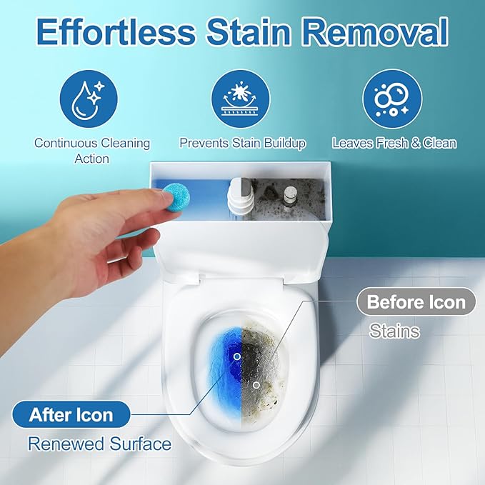 Automatic Toilet Bowl Cleaner TabletsBlue toilet seat Descale &amp Deodorize Septic-Safe Continuous Cleaning Fresh Scent Drop-In Tank Cleaner effective to use Works with Toilets 50 Pack-Fresh S