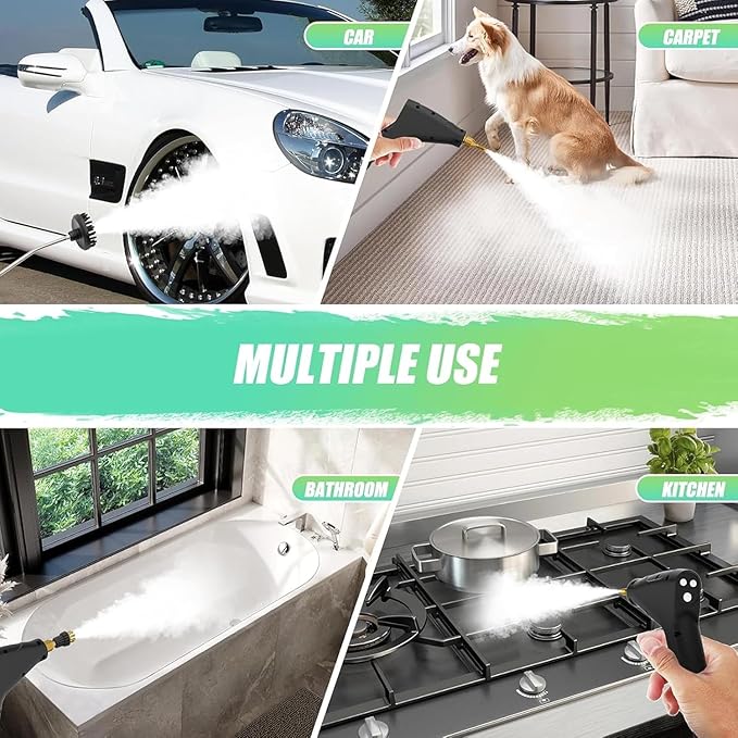 Handheld Steam Cleaner Auto Multi-Purpose Steam Cleaner 1200ML Water Tank 6 Speed Steam Output Adjustment Smart Hand Switch For Kitchen Bathroom Windows Car Interior (Black)