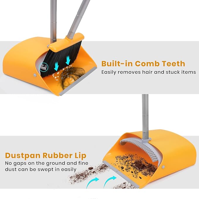 TreeLen Broom and Dustpan Set Stand Up Broom and Dustpan for Home Cleaning