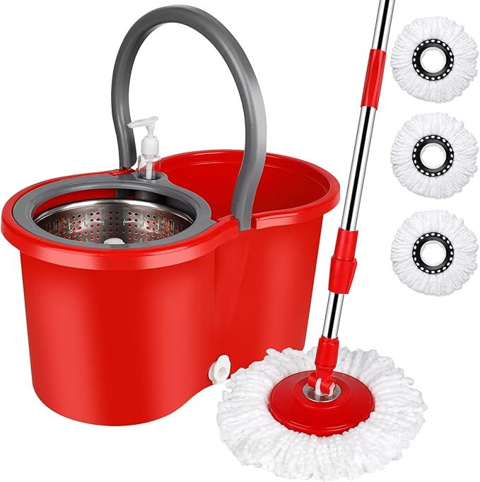Spin Mop and Bucket with Wringer Set 360° Spinning Mop Bucket System with 3 Microfiber Mop Replacement Heads and 61 Stainless Steel Adjustable Handle for Floor Cleaning (20QT)