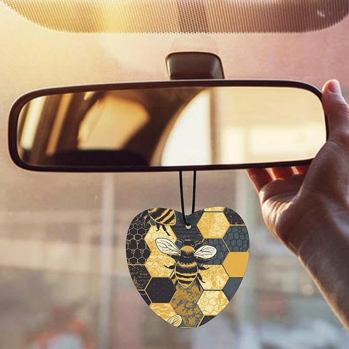 Car Air Freshener 5 Pcs Bee Geometric Honeycomb Car Aromatherapy Tablets Hanging Fragrance Diffuser Quickly Eliminate Odors Pendant Decor for Car Bedroom Wardrobe Gray