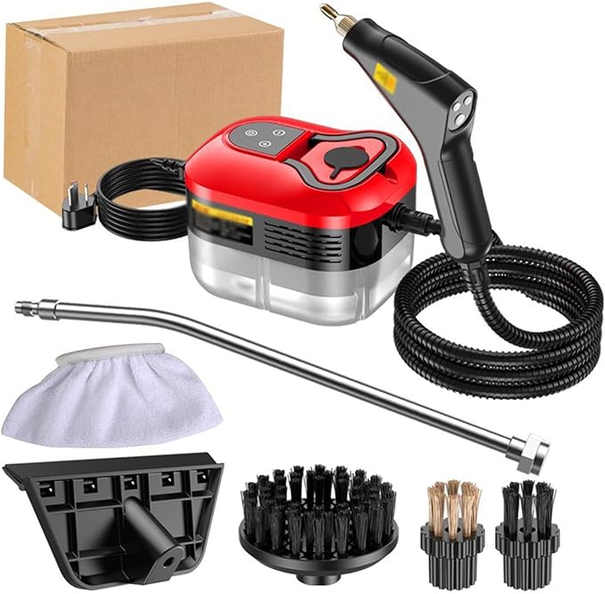 Handheld Steam Cleaner 1500W High Pressure Steamer With 3 Brush Heads 15s Heat-Up 6-Level Temp 1.2 L Water Tank Portable Steam Cleaning Machine for Car Kitchen Bathroom(Style3)