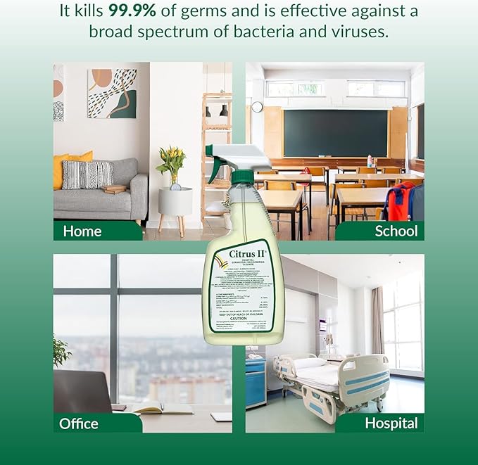 Citrus II Hospital Germicidal Deodorizing Cleaner - Fresh Citrus Scent - Disinfecting Spray- for Home Hospital and Office Surfaces and Supplies - 22 Fl Oz - Pack of 2