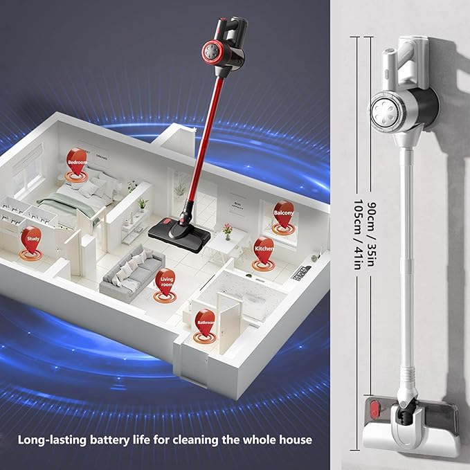 Lightweight Cordless Mop and Vacuum All in One 18Kpa 35mins Runtime Rechargeable Handheld Vacuum Cleaner All in One Vacuum Cleaner for Home for Kitchen Bedroom Living RoomWhite