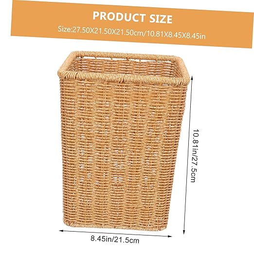 PRETYZOOM Nordic Style Woven Trash Can Space-Saving Bathroom Wastebasket No Lid Retro Design for Home Kitchen Paper Bin 100% Handwoven Suitable for Small Spaces