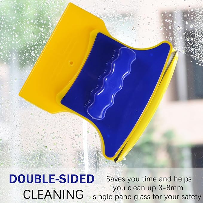 Magnetic Double-Sided Window Cleaner Magnetic Glass Cleaner with 2 Cleaning Cotton Outside Window Cleaner Tool for Glass Thickness 0.1-0.3