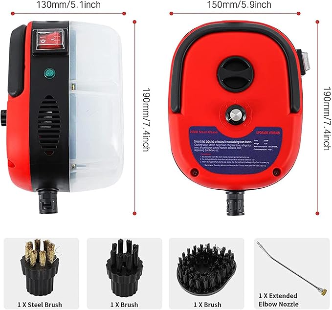 2500W Portable Handheld Steam Cleaner High Temperature Pressurized Steam Cleaning Machine with Brush Heads for Kitchen Furniture Bathroom Car