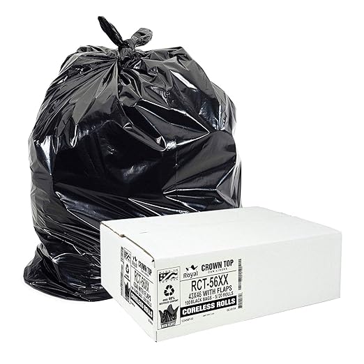 Aluf Plastics RCT-56XX Star Sealed Coreless Rolls with E-Z Tie Flap Closure 56 gal Polyethylene 43 x 46 Black (Pack of 100)