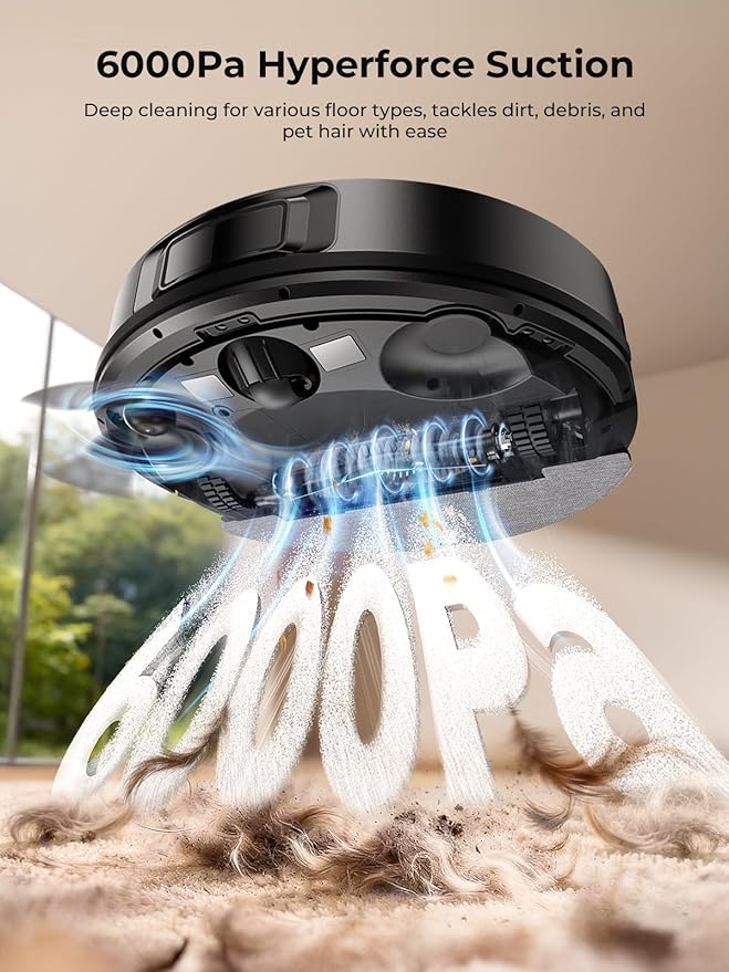 Robot Vacuum and Mop Upgraded Bagless Robot Vacuum Cleaner with Self-Emptying 6000Pa Robotic Vacuum with LiDAR Navigation Smart Mapping Schedule App/Alexa Control for Carpet/Pet Hair Q20 Ultra