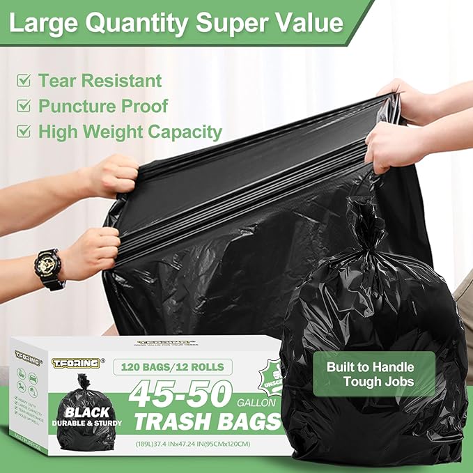 45-50 Gallon Black Trash Bags 120 Count - 38''x47'' Large Garbage Bags Unscented 40+ Gallon Trash Can Liners Multipurpose for Office Outdoor Yard and Commercial