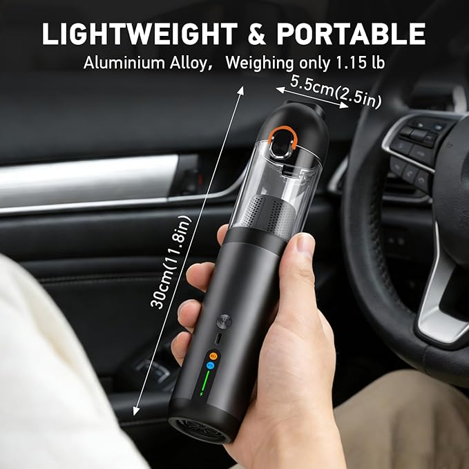 Car Vacuum Portable Cordless18000Pa 4in1 Portable Handheld Cleaner Vacuum &ampAir Duster 2 Suction Modes Power Blowing&ampInflating Brushless Motor Vacuum with Multi Nozzles for CarKeyboards Off
