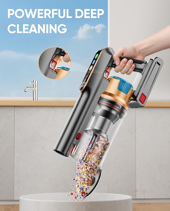 Cordless Vacuum Cleaner 600W/50KPA/65Mins Vacuum Cleaners for Home Super 1.8L Cup&amp Large LED Screen Stick Vacuum Anti-Tangle Lightweight Cordless Vacuum with Charging Dock for Pet Hair/Carpet/F