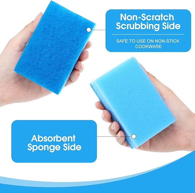 Tioncy 100 Pcs Individually Wrapped Sponges Kitchen Bulk Blue Dish Non Scratch Scrub Sponges Dual Sided Cleaning Dish Scrubber for Washing Dishes Pots Pans Sinks Stoves Appliances Car Bike
