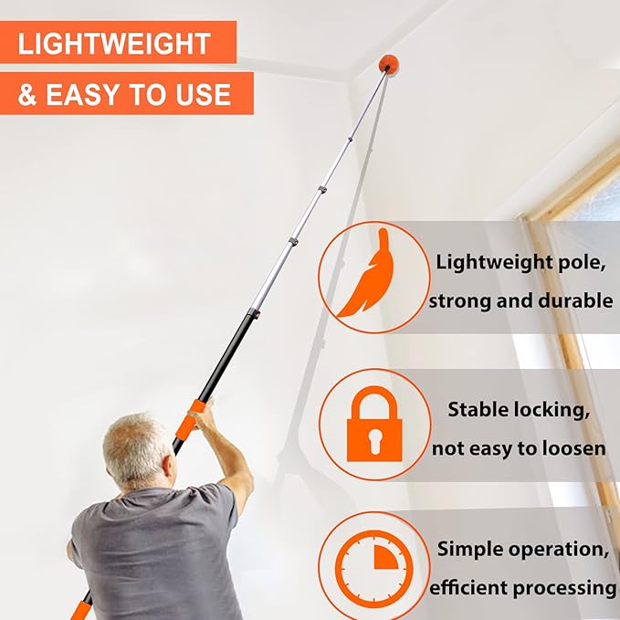Buyplus 26FT Reach Cobweb Duster Outdoor Spider Web Cleaner Brush with Professional 5-20FT Extension Pole Non-Shedding Fluffy Bristles Suitable for Ceiling and Corner Dusters for Indoor and Outdoor