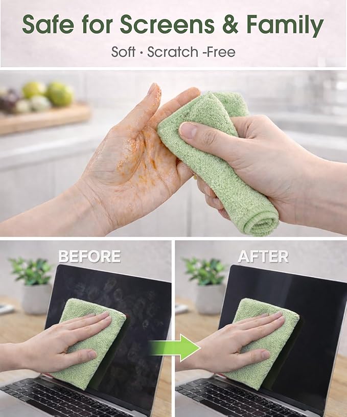 Microfiber Cleaning Cloth Roll - 100 Pack Tear Away Microfiber Paper Towels Reusable Washable Scratch-Free Kitchen Towels for Car Home Kitchen Glass Dishes(Bean Green)
