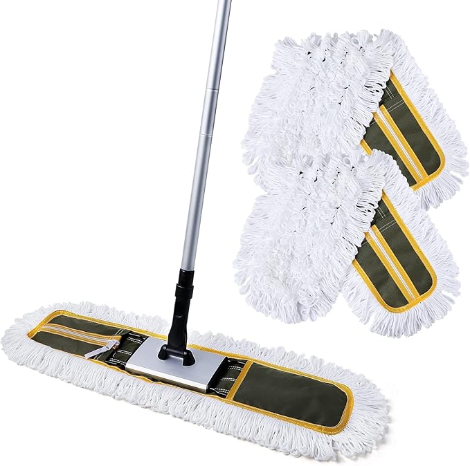24 Commercial Dust Mop for Floor Cleaning Heavy Duty Floor Mop with 59” Extendable Long Handle Hotel Gym Garage Hospital Household Cleaning Supplies for Hardwood Tiles Marble Floors