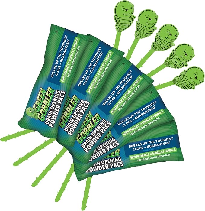 Green Gobbler Drain Clog Remover &amp Drain Cleaner Powder (5 Pacs &amp 5 Tools)