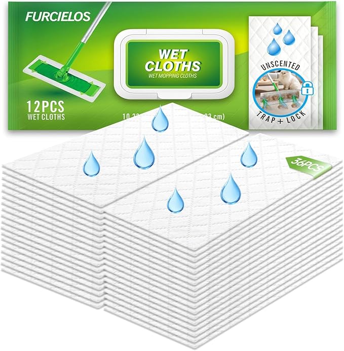 36 Count Heavy Duty Wet Pad Refills Compatible with Swiffer Sweeper Mop &amp Clorox Mop Disposable Unscented Wet Mopping Cloths for Multi-Surface Floor Cleaning
