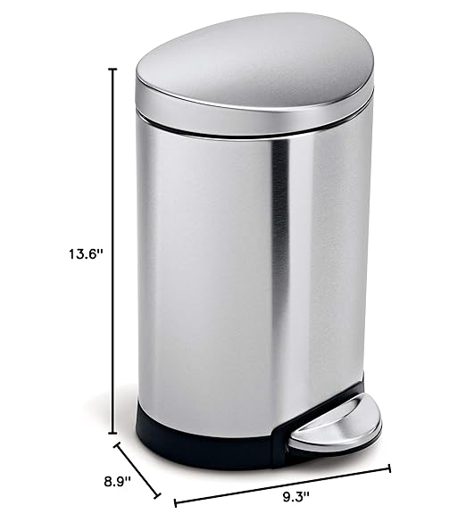 simplehuman 6 Liter / 1.6 Gallon Semi-Round Bathroom Step Trash Can Brushed Stainless Steel