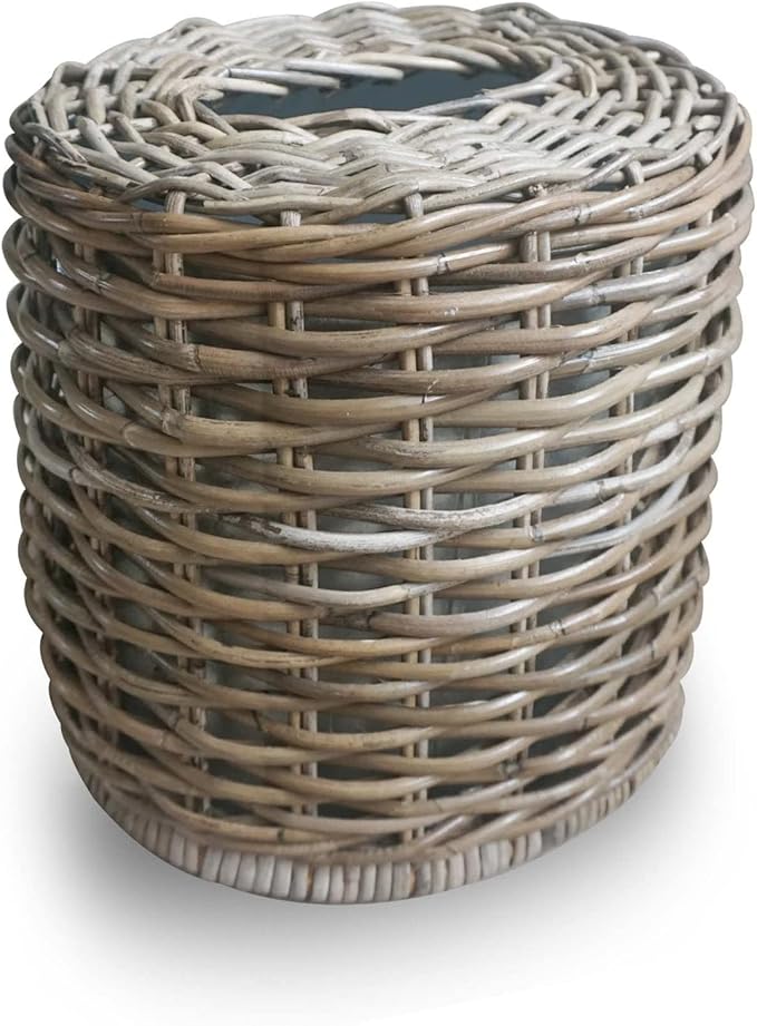 The Basket Lady Drop-in Oval Wicker Waste Basket with Removable Metal Liner Serene Grey 12 L x 9.5 W x 12 H 3 Gallon Capacity