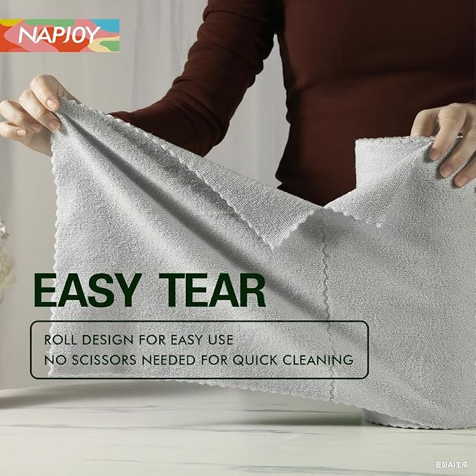 Napjoy Microfiber Cleaning Cloth Roll 75PK Easy Tear Away Reusable Paper Towels 12 x 12 Lint-Free and Scratch-Free with Patented Fiber Technology Microfiber Towel Roll Grey