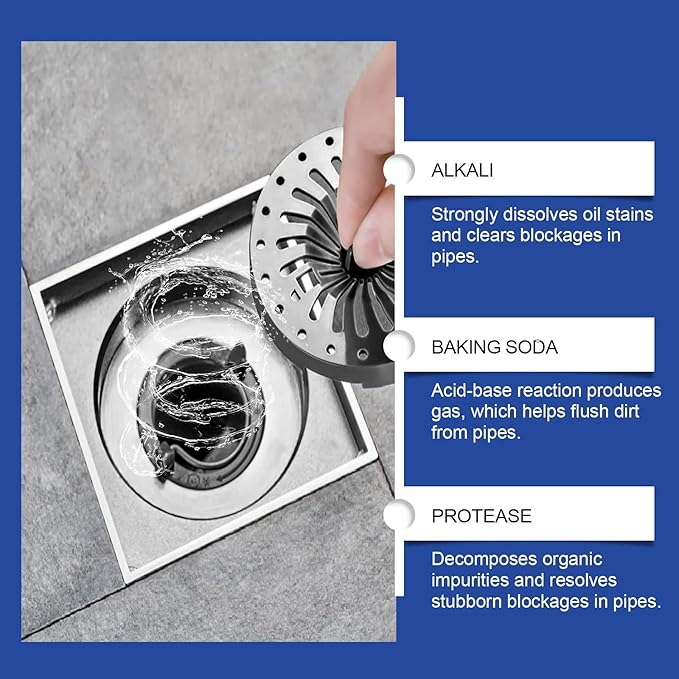 Quick-Fix Drain Cleaner - Unclog Kitchen Sinks Bathroom Drains &amp Toilets | Safe for All Pipe Types | 5-Minute Solution for Blockages(3PCS)