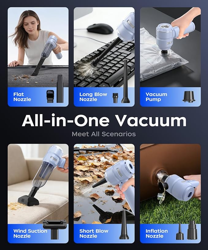 Car Vacuum3 Suction ModesPortable Mini Cordless Cleaner with 50000pa Suction PowerType-C ChargeHandheld Vacuum for HomeCarBirthday Gifts for Men Dad Husband (Blue)