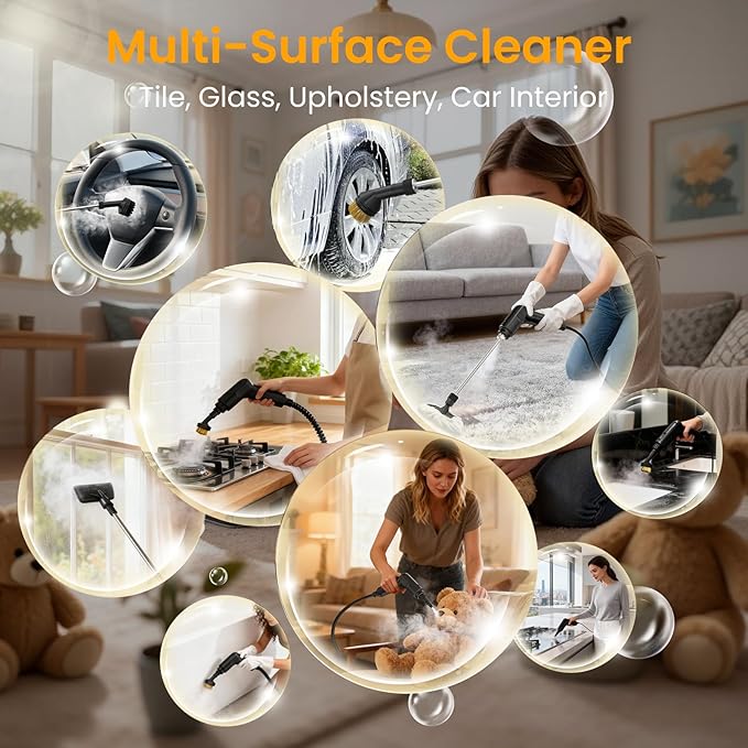 Steam Cleaner 1.6L Adjustable Pressurized Steamer for cleaning 15s Heat-Up 2500W Handheld Steamer Cleaning for Home|Car|Tile|Floor Multi-Surface Cleaning Machine with 22pcs Accessories