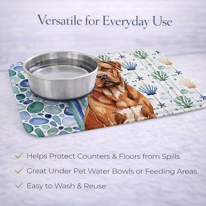 Caroline's Treasures Mahogany Dogue de Bordeaux Coastal Sea Glass Dish Drying Mat Absorbent Dish Drying Mat Pad for Kitchen Counter Dish Drainer Mat for Countertop 14 x 21 Multicolor