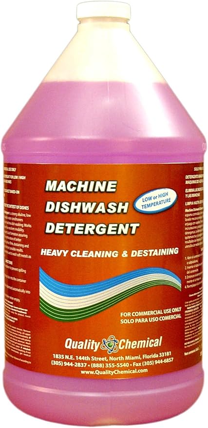 Quality Chemical Heavy Duty Liquid Alkaline Commercial Dishwasher Detergent - Industrial-Grade Formula Dissolves Food Stains Grease Grime and Residue - No Pre-Rinse Needed - Ready-to-Use 128oz