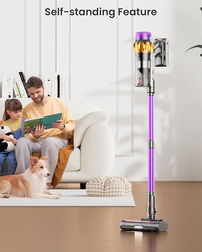 Cordless Vacuum Cleaner 650W 55KPA 70 Mins Vacuum Cleaners for Home Self-Standing Cordless Vacuum with Charging Dock Station LED Display Upgraded Anti-Tangle Stick Vacuum for Pet Hair/Carpet/Floor