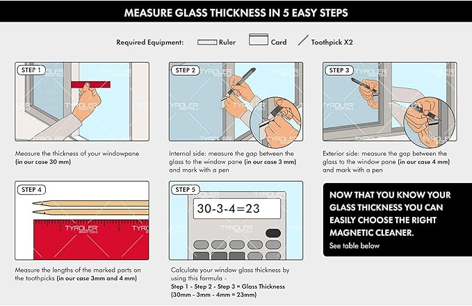 Tyroler Glider D-3 Outside Magnetic Window Cleaner Tool | Double Sided Outside Windows Cleaner Fits Only 0.8-1.1 Single/Double Glazed Windows Thickness | Magnet Window Cleaners Tool