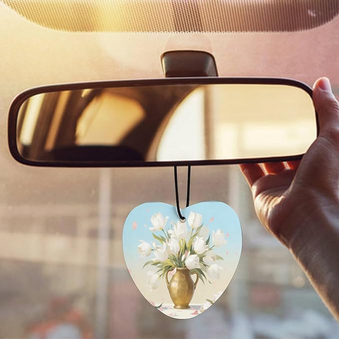 5PCS Car Air Freshener Hanging Personalized Double Sided White Tulip Car Fresheners Long Lasting New Cars Scents Cute Automotive Freshies for Closets Drawers (tea)