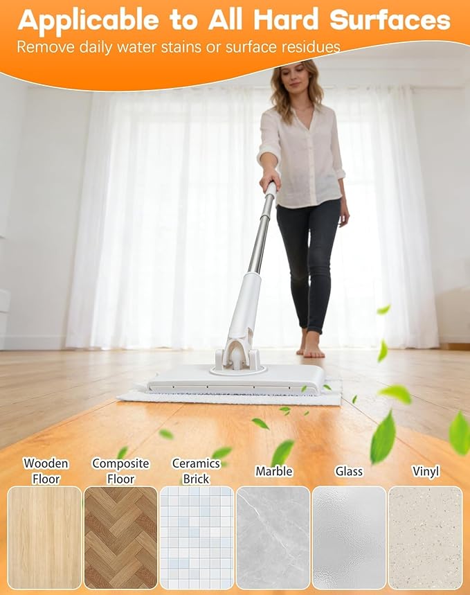 Snap Grip Mini Mop Cloth Changing Mini Mop Magic Cleaning Cloth 5 Automatic Gripping or Releasing 360° Rotating Head &amp Universal CompatibilityWet/Dry Use for Multi Cleaning(White 5 Cloth)