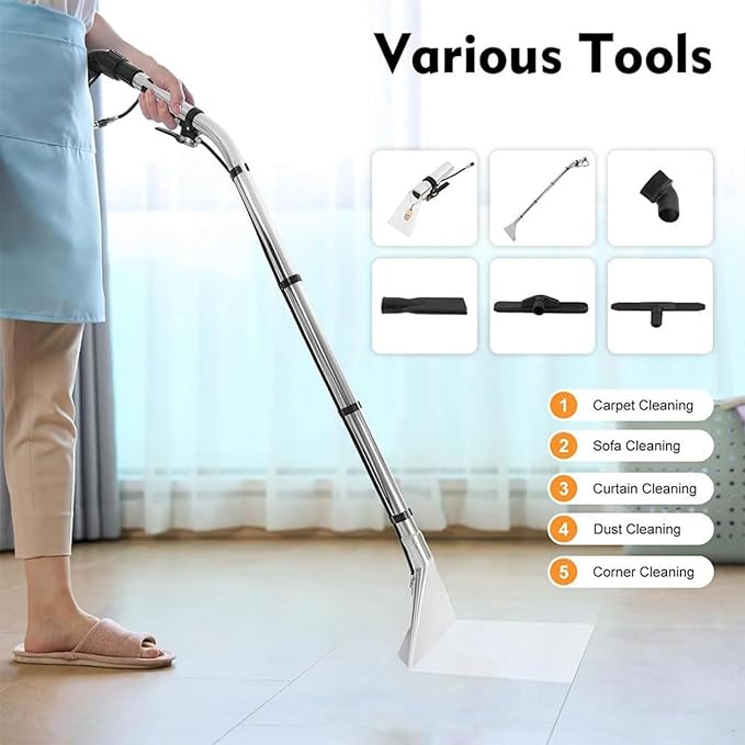 1034w Commercial Carpet Cleaning Machine 2 in 1 Carpet Spraying Floor Brush Cleaner Extractor Vacuum Washing Machine 2 Independent Water Tanks for Sewage and Clean Water 40L