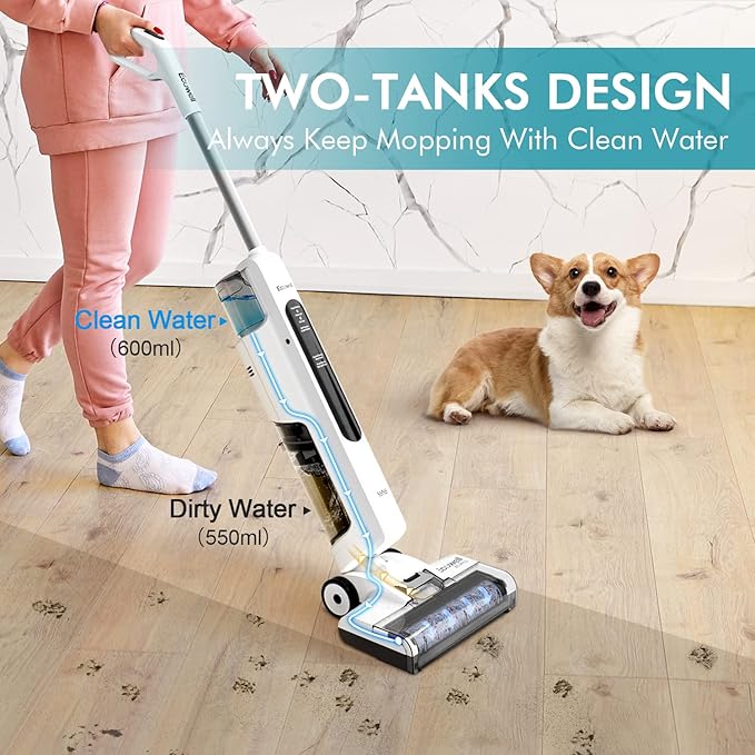 Ecowell Cordless Wet Dry Vacuum Cleaner and Mop with Self Cleaning for Hard Floor and Area Rug Vacuum Cleaner 8.2 Pounds