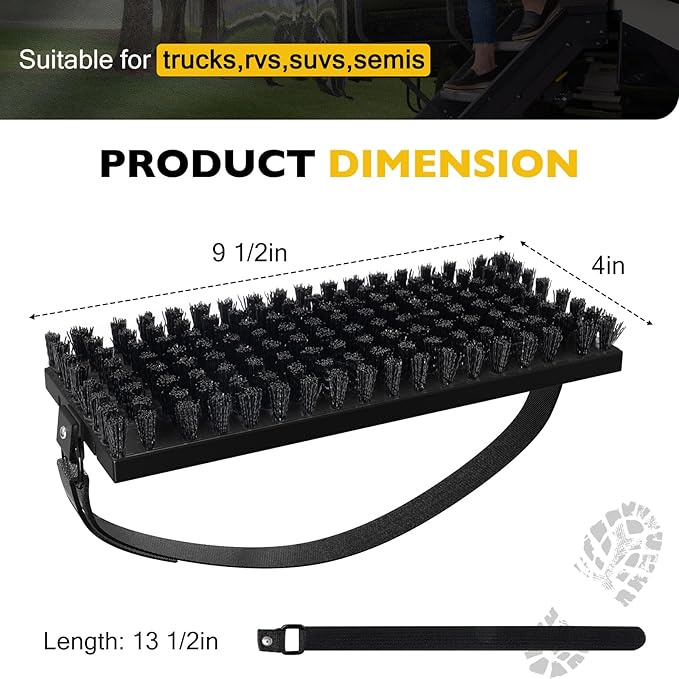 Truck Step Mounted Brush – Heavy Duty Boot Brush Cleaner for Trucks RVs SUVs &amp Semis – Fast Mud Removal with No-Tool Install – Built for Outdoor Work and Off-Road Demands