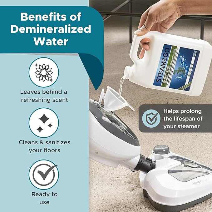 Steam and Go The Housekeeper 10-in-1 Steam Cleaner Demineralized Water 32oz &amp Multi-Purpose Cleaner 32oz Bundle - Cleans Floors Carpet Upholstery &amp Surface - Eucalyptus Mint Scent - Odor El
