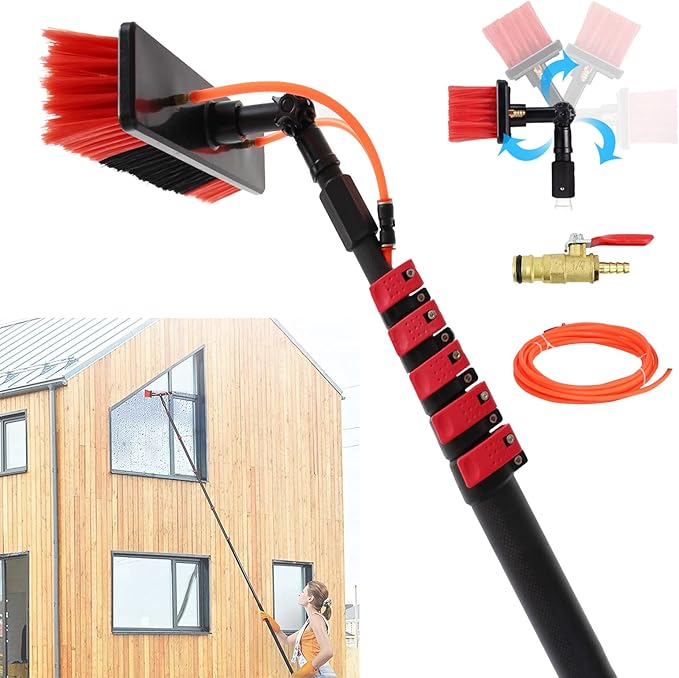 12-32ft Water Fed Pole Kit Window Cleaning Brush Adjustable Telescopic Rod Cleaning Equipment for Solar Photovoltaic Panel CleaningTrucks Windows Washing9m/30ft