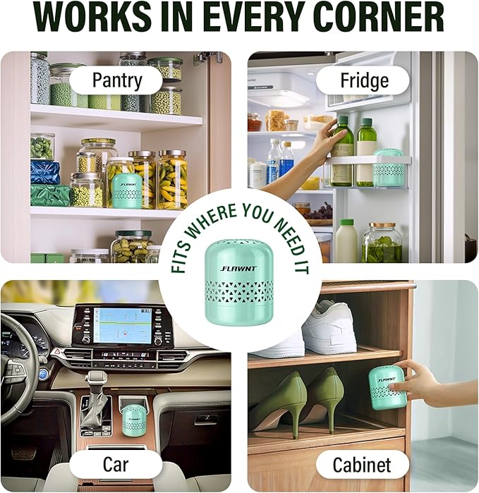Refrigerator Deodorizer - Long Lasting Fridge Odor Eliminator and Smell Absorber No Need Baking Soda Replacement Works as Freezer Freshener &amp Organizer Accessory Green