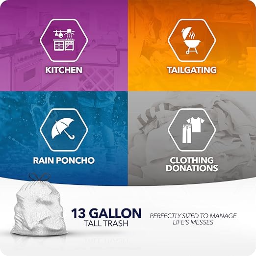 Color Scents Tall Kitchen Trash Bags - 13 Gallon 20 Bags (5 Pack of 20 Count) Drawstring - Silver Bag in Simply Clean Scent with Microban
