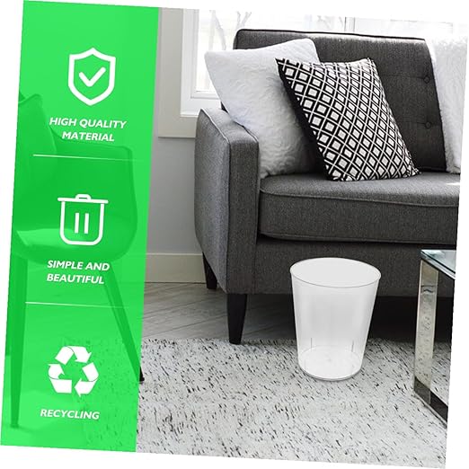 Cabilock Transparent Plastic Wastebasket for Home and Office Lightweight Compact Garbage Recycling Container Simple Stylish Trash Can for Living Bedroom Kitchen Use