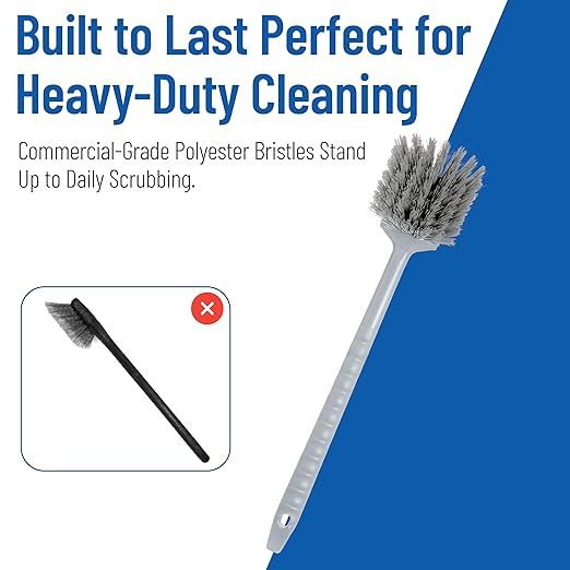 SPARTA 40501EC23 Plastic Large Scrub Brush Kitchen Brush Utility Brush With Long Handle For Cleaning 20 Inches Gray (Pack of 6)