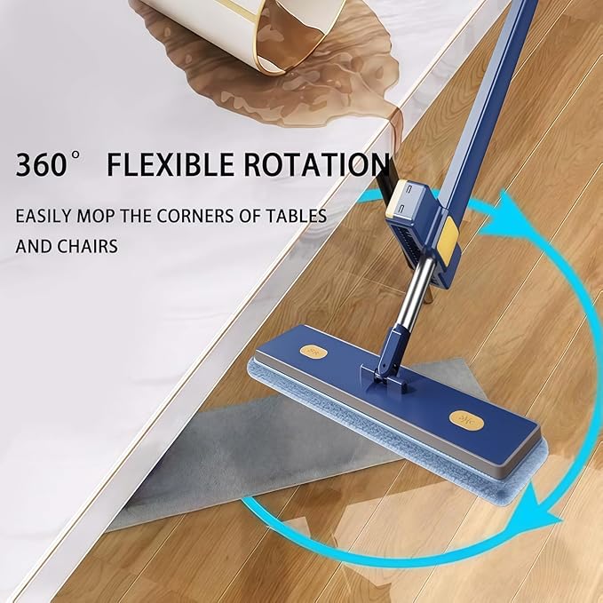 Self-Wringing 360° Flat MopHands-Free Wet &amp Dry Mop with Scalable BucketAdjustable Large Flat 360° Rotating Mops with 6 Washable Microfiber Padsfor Tile Hardwood (6 Microfiber Pads)