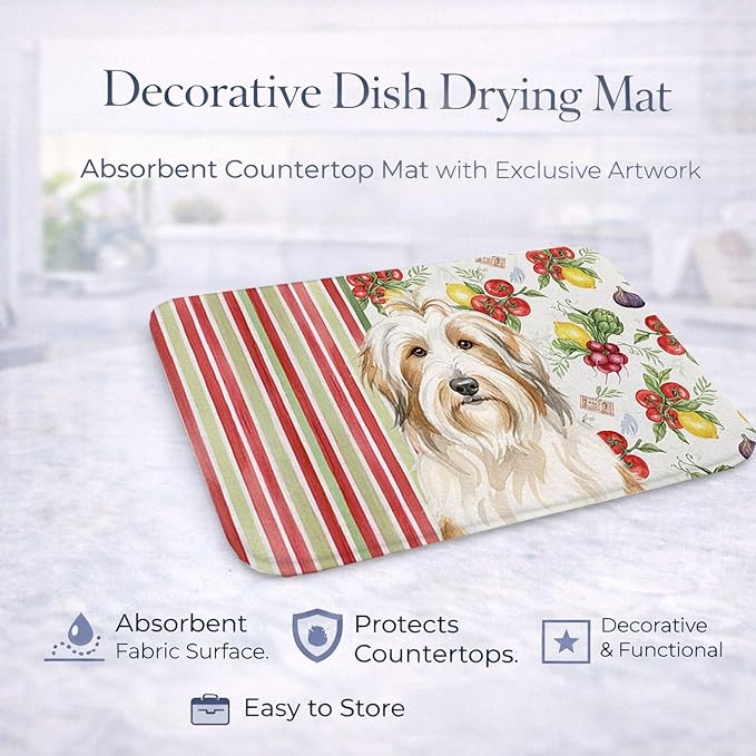 Caroline's Treasures White and Tan Bearded Collie Vegetables Dish Drying Mat Absorbent Dish Drying Mat Pad for Kitchen Counter Dish Drainer Mat for Countertop 14 x 21 Multicolor
