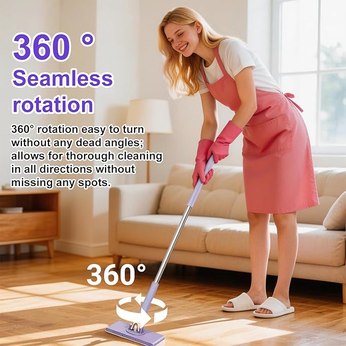 Snap Grip Mini MopCloth Changing Mini Mop 36 inch Lazy Automatic Gripping Zero Touch Grip-Mops Compatible with Swiffer &amp Face Towels 360 Rotating Mops (5 Cloths)